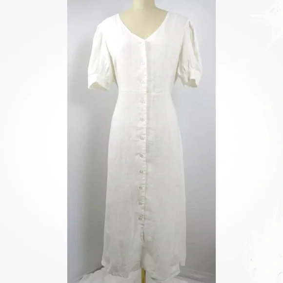 Magaschoni White Linen Button Down Midi Dress - Picture 1 of 4